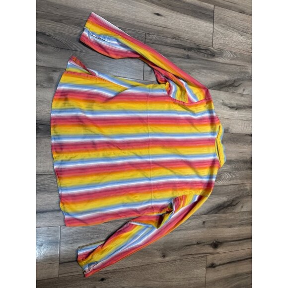 Jill McGowan Womens Multicolor Striped Button-Up LS Shirt Festival Rainbow Patte - Picture 6 of 6